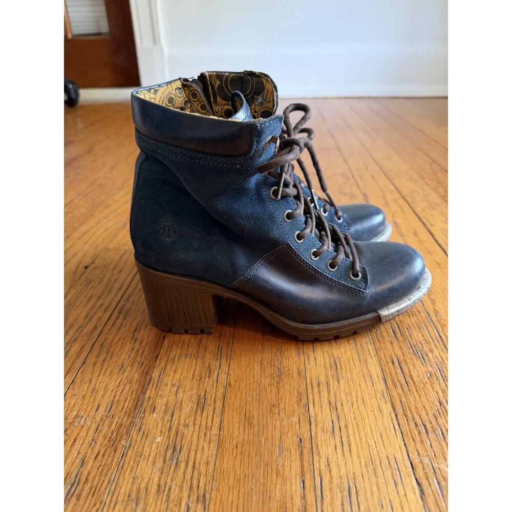 FLY London Boots Womens Size 8 Blue Leather Suede Lace Up Ankle Zip P143689003 - Picture 7 of 11